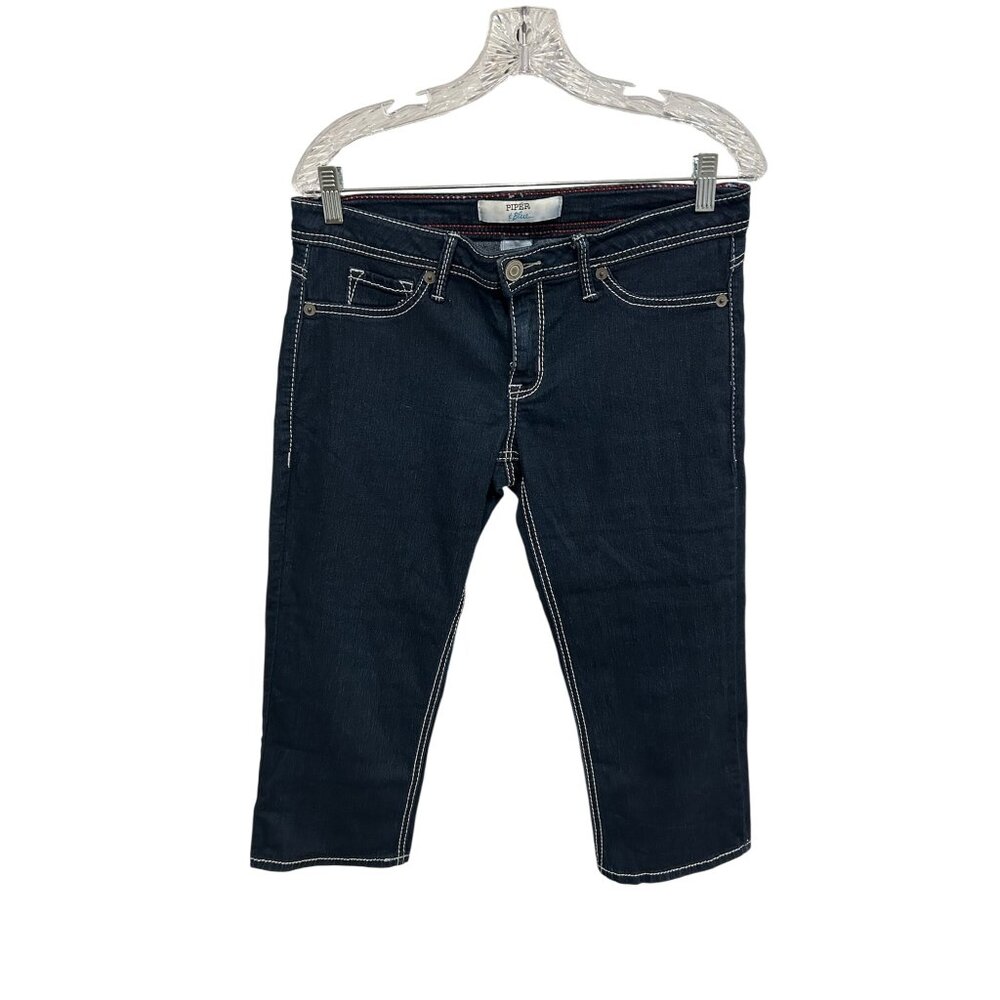 Piper & Blue Dark Wash White Stitch Denim Capri Jeans Size 13 Stretch Casual